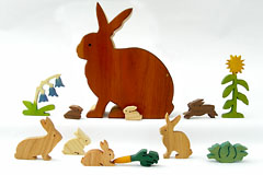 wooden rabbits and vegetables in cherry rabbit box